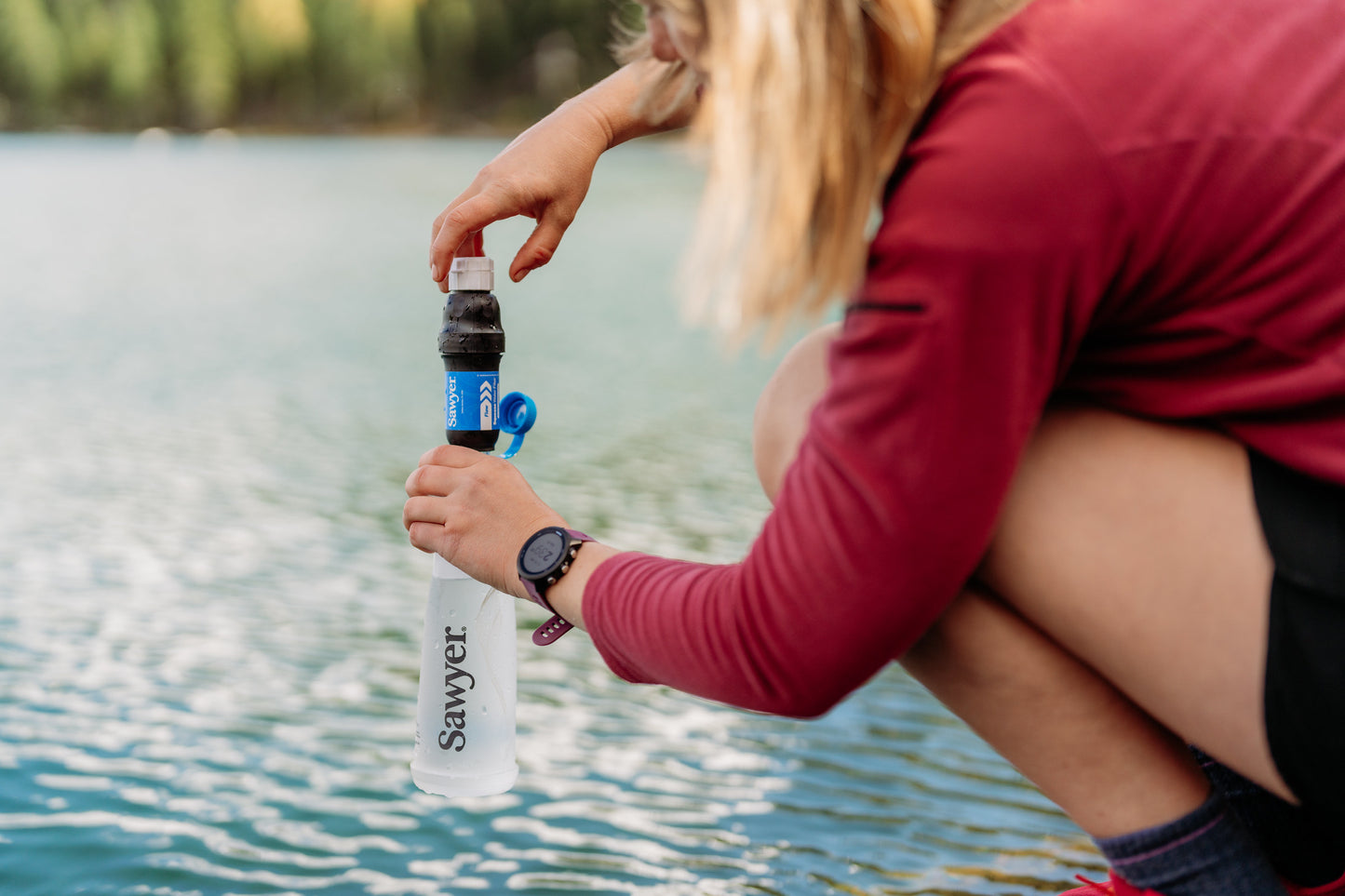 Sawyer Squeeze Water Filtration System with Cnoc Premium 1 Liter Bottle